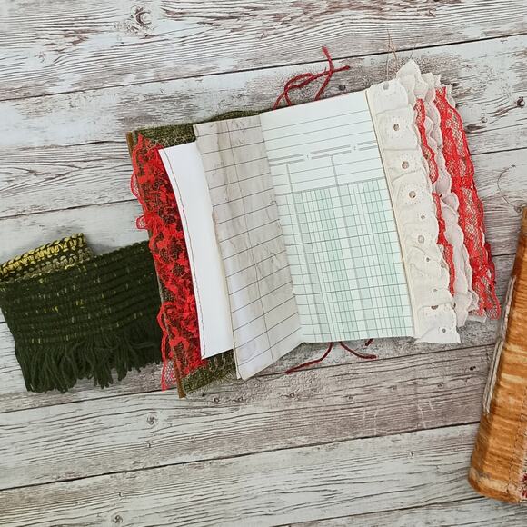 Small Red Floral Junk Journals, Handmade Recycled Journals, Chunky Junk Journals - Picture 7 of 16